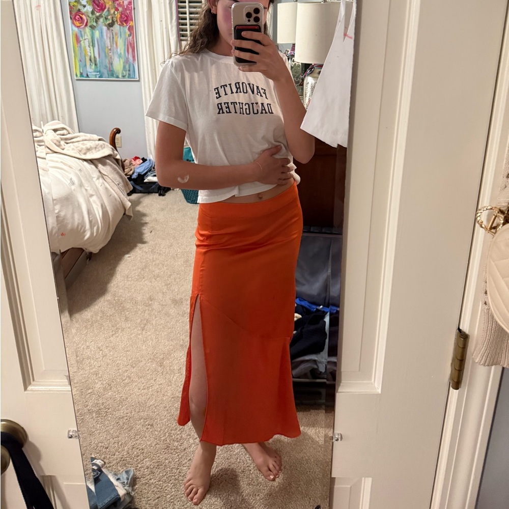 Free people Orange satin Maxi Skirt
